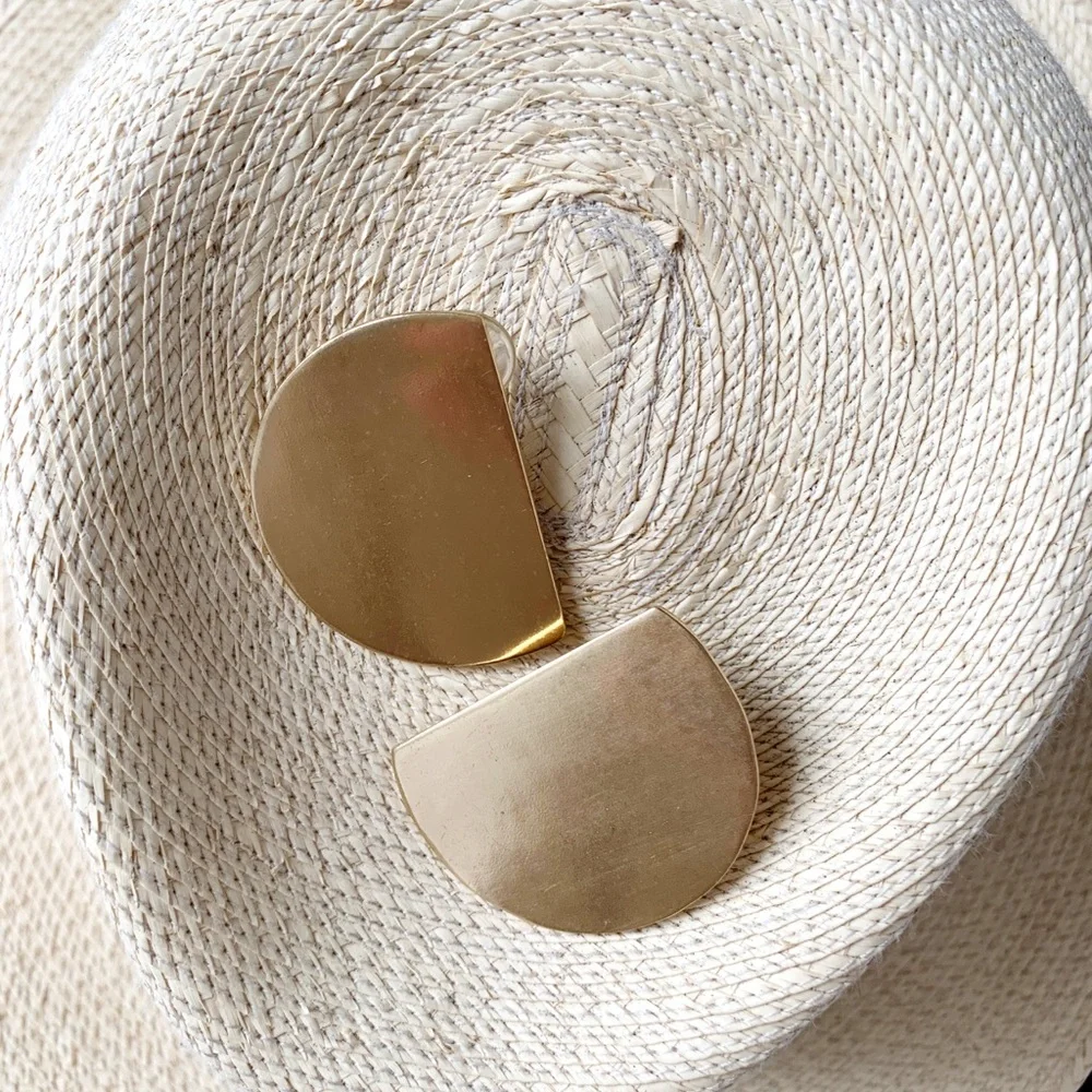 Minimalist Gold Half-Moon Statement Earrings